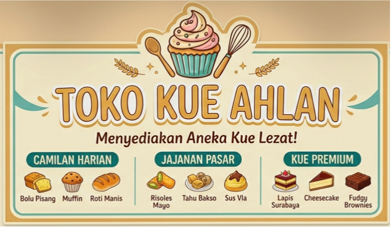 Papan nama Toko kue ahlan